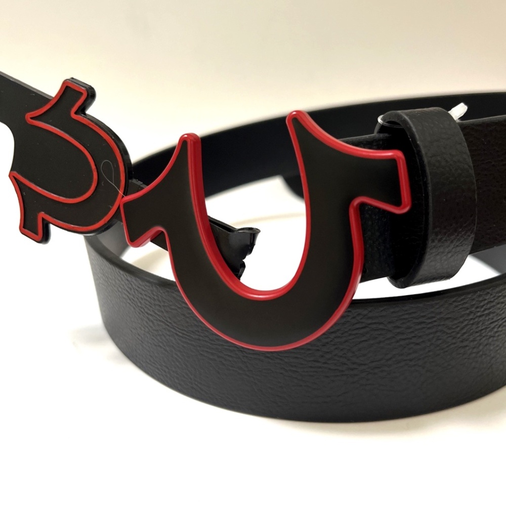 NWT Original TRUE RELIGION Indo-Sage Enamel Buckle Horseshoe Belt Black